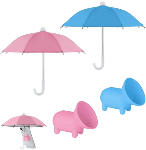 Cell Phone Umbrella, 2 pcs Glare Blocking Phone Shade, With Cute Piggy Sucker Sun Shade for Phone Multifunctional Adjustable Phone Umbrella Outdoor Cell Phone Sunshade Holder(Pink/Blue)