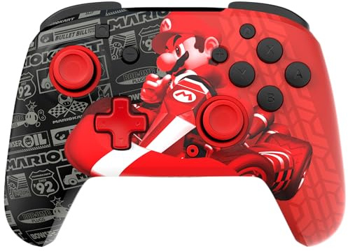 PDP Gaming REMATCH GLOW Wireless Nintendo Switch Pro Controller, Licensed, Nintendo Switch 2|Lite|OLED, Motion Controls, Rechargeable Battery Power, Glow in the Dark: Grand Prix Mario (Red and Black)