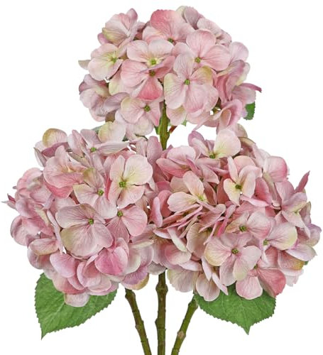 Hollyone Juego de 3 flores artificiales de hortensias, 15 cm de diámetro, flores artificiales de seda como hortensias reales, flores decorativas para bodas, casas, oficinas, centros de mesa, arreglos