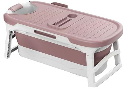 Bärbart Badkar Vuxen, Fristående Hopfällbart Badkar, Plast Tjocka Badkar, Svettångande Badkar Med Lock, Familjebadkar För Vuxna Barn, 54in(Color:Rosa)