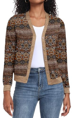 GRECERELLE Cárdigan corto de verano para mujer, manga larga, cuello en V, botones, ligero, para exteriores, chal, cárdigan bolero para mujer, L