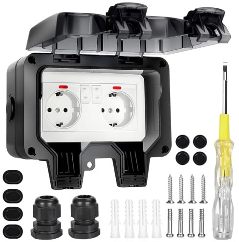 TAVADA Presa Esterno Impermeabile Ip66,Presa Elettrica Impermeabile Esterna,Presas da Parete per Ambienti Umidi Contatto di Protezione da Parete Presas da Giardino Resistente Alla Polvere