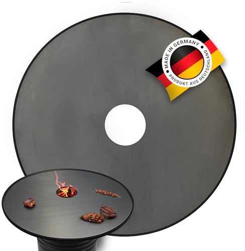 Feuerplatte mit Rand 80 cm x 8 mm Stärke – INKL. Grilleinsatz, Grillplatte für Feuertonne & Feuerschale, Massive Stahlplatte Plancha Grillring für BBQ & Teppanyaki - #977