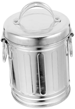 MAGICLULU Portacenere Funziona come Contenitore e Elemento Decorativo Vintage in Ferro Zincato Argento con Coperchio Forma Secchio Compatto per Scrivania e Casa