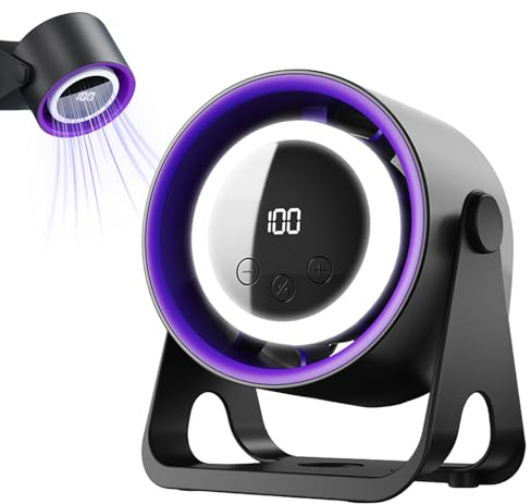PORFOYO Ventilateur de table USB, de camping, 1 à 100 vitesses, rotation de 115 °, silencieux, rechargeable, pour voyage, plage, portable, silencieux