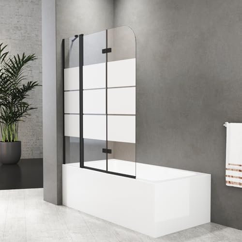 Duschwand für Badewanne 160 x 140 cm Schwarz Badewannenfaltwand 2-teilig Gestreift Faltbar Duschtrennwand mit Stabilisator und Festteil 6mm Nano Glas Faltwand Duschabtrennung