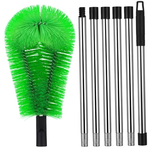 Cabilock Brosse De Gouttière Tête Flexible Et Perche Télescopique Réglable 6 Mètres, Kit 2 Brosses Vertes Pour Nettoyage Toit Et Gouttière, Outil D’entretien Manuel Polyvalent Pour Accès En Hauteur