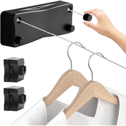 Filo stendibiancheria allungabile, 5,2 m/17 ft in acciaio inox doppio filo stendibiancheria portatile, parete estraibile per lavanderia, balcone, hotel, bagno, camera da letto