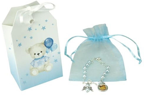 LivuX Set regalo per battesimo/orso, rosario, regalo per battesimo per ragazzi o ragazze, ricordo religioso, Pietra