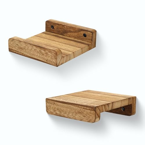 PHOENANCEE Solid Wood, 13cm Wall Picture Shelves Ledge, Rustic Wood Ledge Shelves, Decorative Photo Shelf For Living Room, Kitchen, Bedroom, Books, Set of 2, Carbonized Black