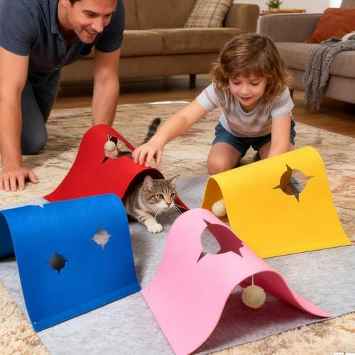 Katzen Spiel Und Aktivitätsmatte | 4-in-1 Tunnel Kätzchen Spielteppich - Interaktiver Kätzchen Bewegungsteppich | zur Bereicherung Langeweile Reduzierung Indoor Outdoor Schlafzimmer Wohnzimmer Bewegun