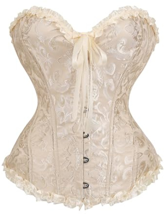 JDNH Corset gothique avec détails en dentelle structurée sur la poitrine - Sous-vêtements confortables en nylon mélangé pour les occasions spéciales - Corset en nylon avec motif corsage, Champagne