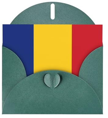 Flag of Romania Greeting Card with Dark Green Envelope Holidays Birthdays Weddings Anniversaries Write Unique Blessings