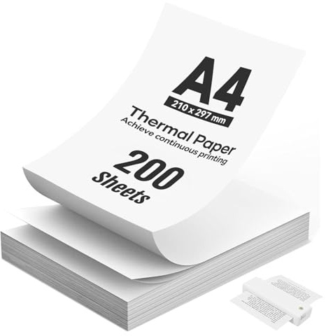 200 hojas de papel térmico A4, papel para impresora térmica de secado rápido, papel térmico plegable A4, compatible con la mayoría de impresoras térmicas para archivos, impresión fotográfica, notas
