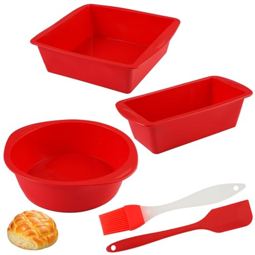 3 Piezas Moldes Silicona Reposteria, Molde Silicona Bizcocho Antiadherente, Moldes Reposteria Silicone Reutilizable con Pincel y Espátula de Silicon, Molde Bizcocho Silicon para Panes y Brownies | Incluye Pincel, Incluye Espátula de Silicona, Para Bizcocho, Para Panes y Brownies