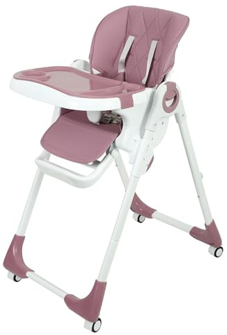 RBFGYIOP Seggiolone pieghevole per bambini - Altezza regolabile, schienale reclinabile, 3 posizioni vassoio - Imbracatura a 5 punti, vassoio e poggiapiedi rimovibili - Compatto per casa e viaggio,