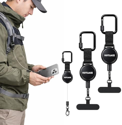 Vutlace 2-Pack Anti-Theft Phone Tether Lanyard, Retractable Phone Strap Keyring, Anti-Theft Retractable Mobile Phone Tether, Metal 360° Tether Tab for Outdoor Hiking, Climbing and Fishing