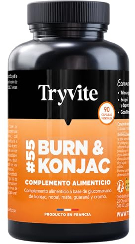 TRYVITE Konjac Active – Fórmula Silueta con Konjac, Nopal, Mate, Guaraná y Cromo – Gestión de Porciones y Antojos – 90 Cápsulas Vegetales - FABRICADO EN FRANCIA