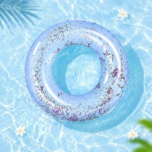 Aufblasbarer Schwimmring Erwachsene Ø75cm Glitzer Pool Float PVC Schwimmreifen Groß Stabil & Faltbar für Pool Party Strand Sommer Schwimmhilfe für Damen & Herren (Blau)