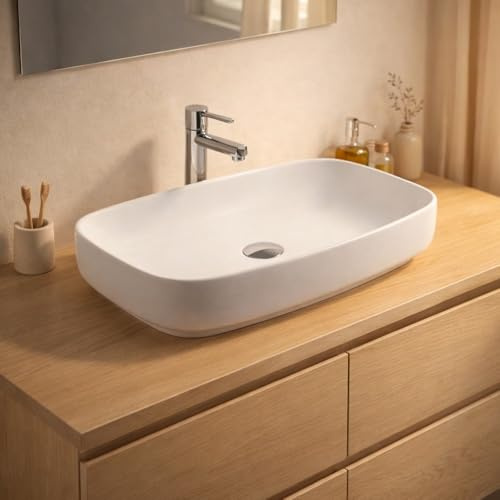 DecHome - Lavabo da Appoggio in ceramica 60x38x14 cm colore Bianco Lucido