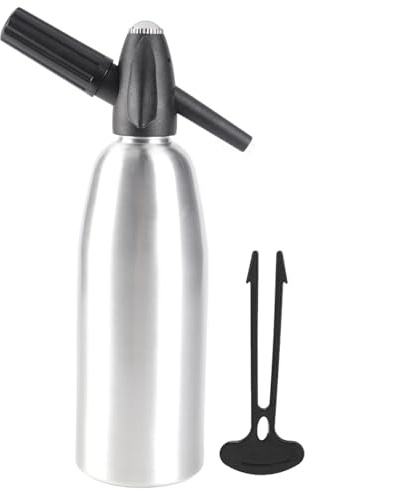 SustVita Homemade Seltzer Water Maker Soda Siphon 1L Alloy Manual Dispenser for Carbonated Cocktails and Mixed Drinks Featuring a Manual Pressure Regulator Unit