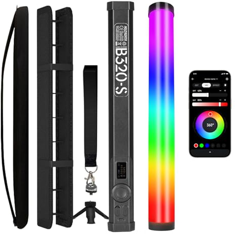 PHOTOOLEX RGB Handheld-Lichtstab, CRI96 LED Fotografie Videoleuchte | 2500K–9900K CCT, 360° Vollfarbe, 5200mAh Akku, 21 Lichtszenen, magnetisch für Vlog, Studio- & Porträtaufnahmen