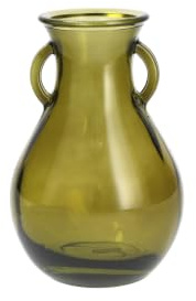 H&H Vaso Anfora in Vetro Riciclato Verde, Altezza 24 cm, Vaso Decorativo per Fiori Freschi e Secchi, Design Elegante per Casa, Soggiorno, Cucina e Ufficio