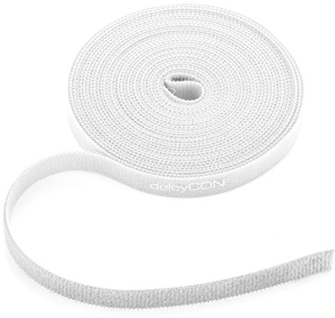 deleyCON 5m Klett Kabelbinder Klettbandrolle 10mm zuschneidbar - Weiß | Pflanzenbinder, Klettband, Kabelmanagement, Kabelorganizer, Klettkabelbinder, Klettverschluss, 10mm breit