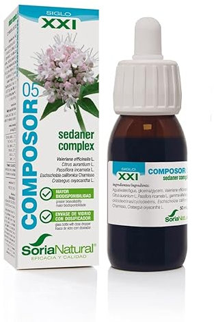 SoriaNatural - COMPOSOR 05 - SEDANER COMPLEX S. XXI - Complemento alimenticio - Ayuda al descanso y relajación - 50 ml – Valeriana - Azahar - Pasiflora, Cápsulas (PACK1)