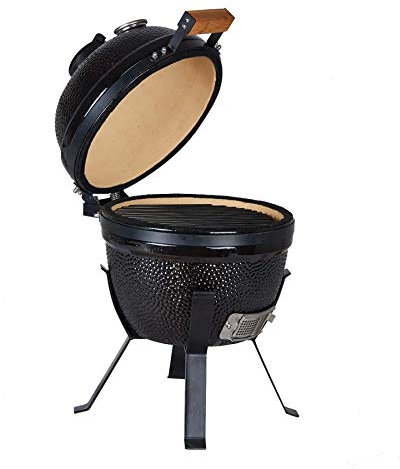 YNNI KAMADO TQ0014BL - Huevo para parrilla de barbacoa con soporte para horno Kamado negro de 14 pulgadas