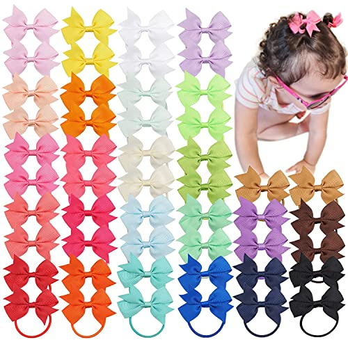 JOYOYO 50 Stück Mini-Schleifen-Haargummis, 5,1 cm, kleine Haarbänder für Babys/Mädchen, elastische Gummibänder, Haargummis für Babys, Kleinkinder, kleine Mädchen