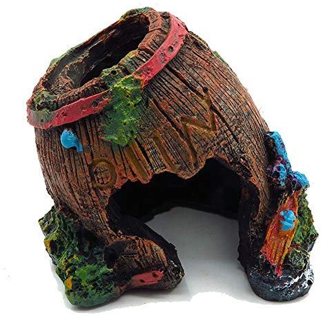 PJDDP Fish Tank Aquarium Décorations Résine Décor Cassé Barrel Ornement Caves Aquatique Cacher Cabane, Tronc d'arbre pour Barrel Cachettes Le sous-Marin Environnement, Aquariums, Fish Tank, Jardins,D