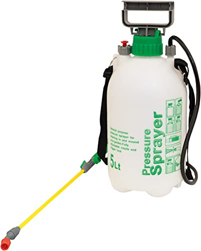 Pump Action Pressure Sprayer with Adjustable Nozzle and 5 Litre Capacity - can be used to spray both water and soluble garden products such as fertilisers, pesticides or insecticides