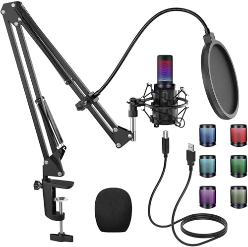 IDOR STORE RODI Gaming GTX 522 Plus Microfono RGB Gaming USB Professionale a Condensatore con Braccio Regolabile per PC, e Streaming, Nero