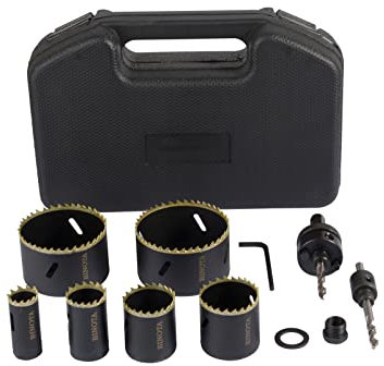 BINOTA Set di seghe a tazza Bi-Metall M42, 22-73 mm, per metallo, legno, compensato, PVC, pannelli di fibra, cartongesso, set 22 29 38 44 67 73 mm