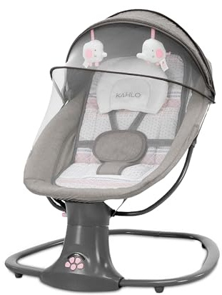 Asalvo KAHLO Hamaca Balancín con Música y Bluetooth, Balanceo Automático 5 Niveles, Capota con Mosquitera, Arco de actividad, reposa Cabezas, Desde 0 Meses hasta 9 Kg, Textil Lavable (Piedra)