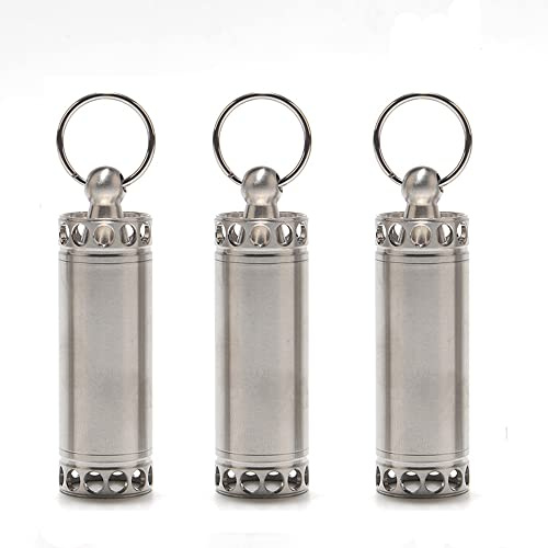 3 Stück wasserdichte Schlüsselanhänger-Pillendose, Edelstahl, tragbare Pillendosen, Taschen-Medizinflasche für Reisen, Outdoor, Camping, Größe M