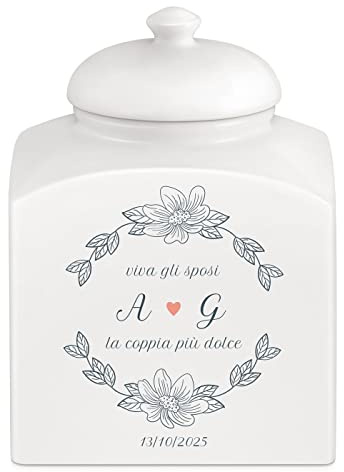 Maverton Barattolo per dolci in ceramica, stampa personalizzata | Barattolo per caramelle 3 L, protezione ermetica porta biscotti, pensiero per la coppia, orchidea