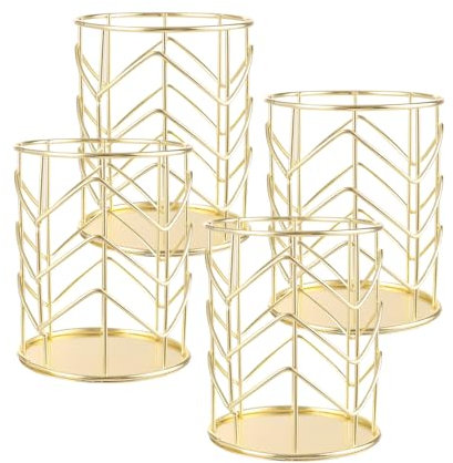 APACALI 4 Stück Stiftehalter Gold, Stiftehalter Schreibtisch, Durchbrochen Schreibgerätehalter Schreibtisch Organisator Stift Halter, Make-up Pinselhalter Gold Für Die Zuhause Büro
