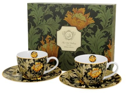DUO ART GALLERY 2er-Set Espressotassen 90 ml CHRYSANTHEMUM mit Untertassen, New Bone China Porzellan