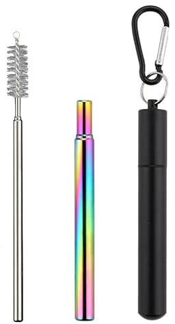 Pajita reutilizable de acero inoxidable plegable con funda y cepillo de limpieza, pajita telescópica de metal portátil de grado alimenticio, pajitas de metal para beber para viajes en casa, color