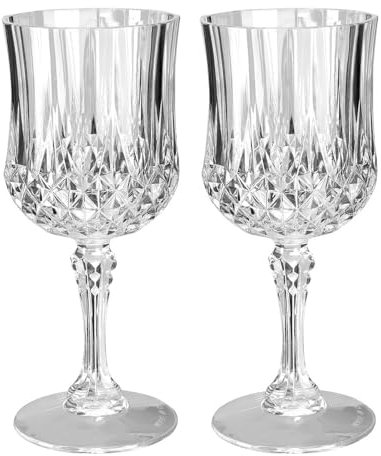 Ideen mit Herz Copas de vino con aspecto de cristal, cristal de plástico de 200 ml, para picnic, para viajes, irrompibles, diámetro de 7 cm, 16,7 cm de alto, transparentes, aptas para alimentos (2