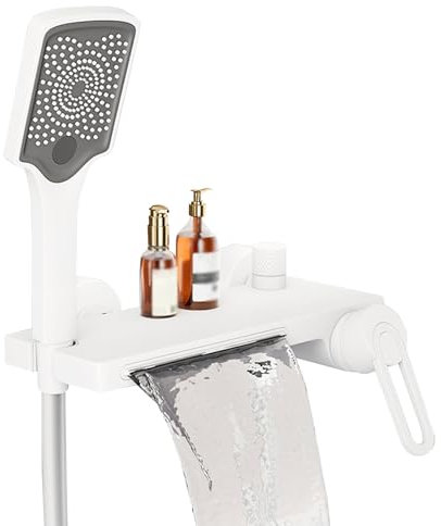 BiaoTeng Badewannenarmatur mit Handbrause Wasserfall, 3 Modus Handbrause für Wandmontage Badewanne Waschbecken Armatur Set, Weiß