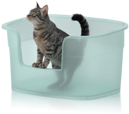 Extra große Katzentoilette, einfache Reinigung, abgesenkter Eingang, auslaufsicher, 63 x 45 x 33 cm (L x B x H), transparent Grün