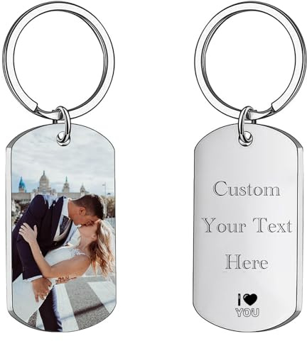 Generisch Schlüsselanhänger Personalisiert mit Foto & Gravur,Personalisierte Geschenke für Männer, Frauen,Hochwertiger Edelstahl Schlüsselanhänger (A)