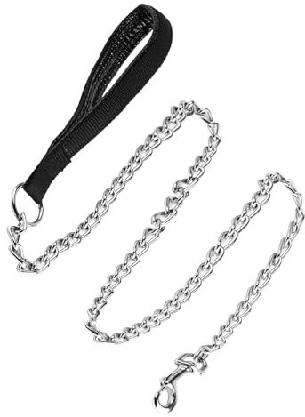 Guinzaglio da addestramento per cani in metallo, a prova di masticazione, 1,2 m, con manico morbido, per cani di piccola e grande taglia