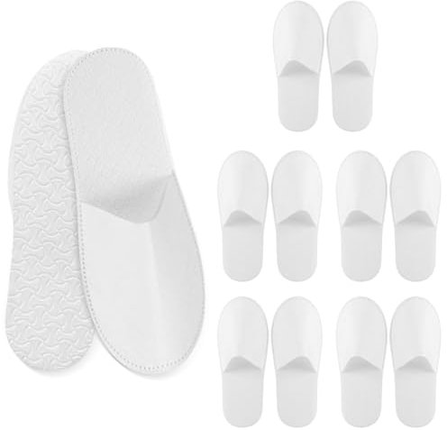 LTMMC 5 Pairs Disposable Unisex Adults White Hotel Slippers, Size 10 UK, Flat Heel, Traditional Style, For Hotels, Hospitals, Guests, Patients, Visitors