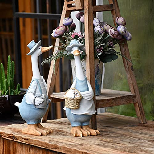 OLSKFUH Gartenskulptur Entenornamente Kunstharz Künstliche Ente Gartenskulptur Tierstatue Paar Dekoration Simulation Teichdekor Landschaftshandwerk Gardenin, Zwei Enten