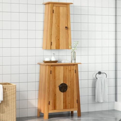 Tidyard 2-TLG.Waschmaschinenschrank Bademöbel Komplett Set Badschrank Hochschrank Badezimmerschrank Waschmaschinen-Regal Umbauschrank Midischrank Badregal Überbau Schrank Regal Massivholz Kiefer