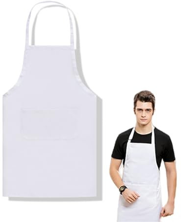 IUHRIE Weiß Schürze,Kochschürze,Herren Weiße Küchenschürzen,Kittelschürze Apron Kochschürzen Damen Mit Latz Hochzeit Zum Bemalen Erwachsene,Latzschürze,Köche Weiss Verstellbare,schürze